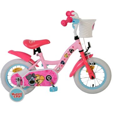 Bicicleta pentru fete Woezel & Pip, 12 inch, culoare roz, frana de mana fata si contra spate