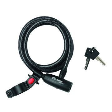 Antifurt MasterLock cablu impletit din otel cu cheie 1.8m x 10mm Negru