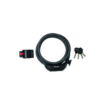 Antifurt MasterLock cablu spiralat cu cheie 1.8m x 12mm Negru