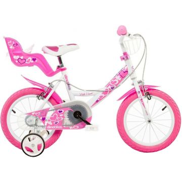 Bicicleta pentru fetite Dino Bikes 14 inch 144RN, varsta 4-7 ani, inaltimea recomandata 95-115 cm, cu roti ajutatoare, frana pe ambele roti, aparatoare lant Bicicleta pentru fetite Dino Bikes 14 inch 144RN, varsta 4-7 ani, inaltimea recomandata 95-115 cm, cu roti ajutatoare, frana pe ambele roti, aparatoare lant