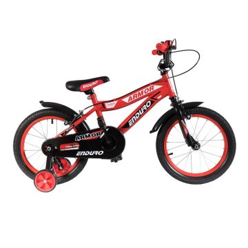 Bicicleta baieti cu roti ajutatoare BMX, 16 inch, 5-8 ani, Negru/Rosu