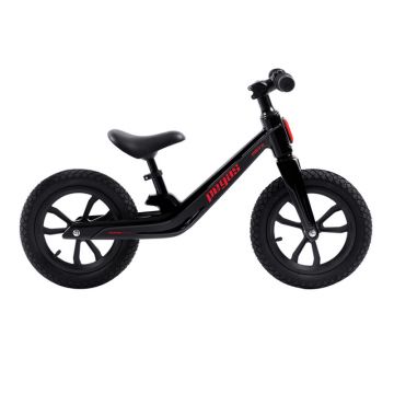 Bicicleta fara pedale Pegas Micro, 3-7 ani, 12 inch, furca fixa, cadru magneziu, patine iarna incluse, Negru/Rosu
