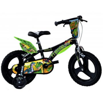 Bicicleta pentru copii Dinozaur T-Rex Dino Bikes, 16 inch, jante compozit, roti ajutatoare incluse, maxim 60 kg, 5-7 ani
