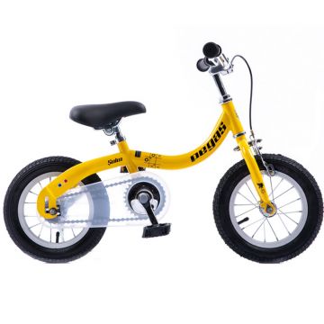 Bicicleta pentru copii Pegas Soim 2 in 1, 2-5 ani, 12 inch, furca fixa, cadru otel, jante aluminiu, pedale detasabile, Galben