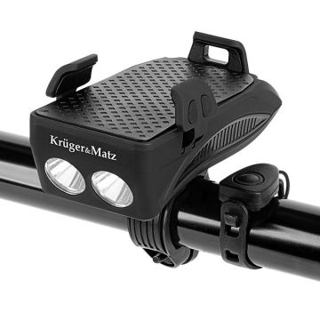 Lanterna pentru bicicleta 3 in 1 Kruger & Matz, 2 x 5 W, 400 lm, 2000 mAh, microUSB, ABS