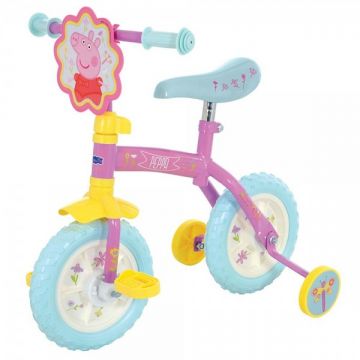 Bicicleta copii Peppa Pig 10 inch 2 in 1 cu si fara pedale si roti ajutatoare