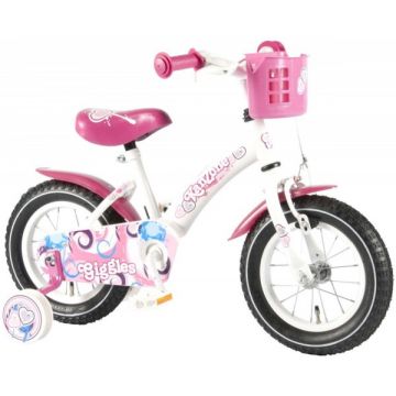 Bicicleta fete 12 inch Volare Bike Giggles cu roti ajutatoare si cosulet roz