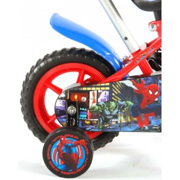 Bicicleta pentru baieti 10 inch cu maner si roti ajutatoare Spiderman