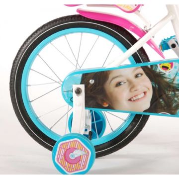 Bicicleta pentru fete 16 inch cu scaun pentru papusi roti ajutatoare si cosulet Soy Luna