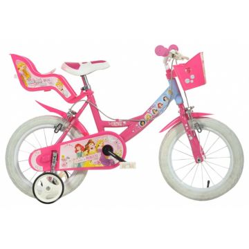 Bicicleta pentru fetite Disney Princess 16 inch, varsta 6-8 ani si inaltimea de 107-138 cm, frana de mana pe ambele roti, cosulet si scaunel pentru papusa, roti ajutatoare Bicicleta pentru fetite Disney Princess 16 inch, varsta 6-8 ani si inaltimea de 107-138 cm, frana de mana pe ambele roti, cosulet si scaunel pentru papusa, roti ajutatoare