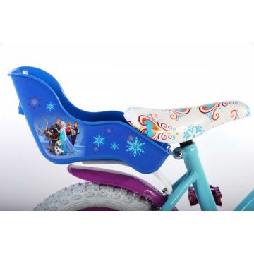 Bicicleta Volare pentru fete 12 inch cu scaun pentru papusi roti ajutatoare si cosulet Frozen