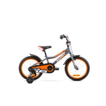 Bicicleta cu roti ajutatoare pentru copii Romet Tom 16 Grafit/Portocaliu 2020 [Produs Buy Back]