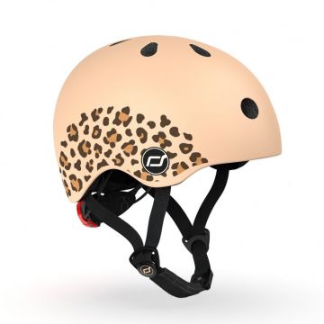 Scoot and ride - Casca de protectie pentru copii, sistem de reglare magnetic cu led, XXS-S, 45-51 cm, 1 an+, Leopard, Scoot Ride