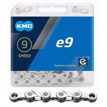 Lant KMC E9 Silver 9 viteze, 122 zale, Ebike, Argintiu