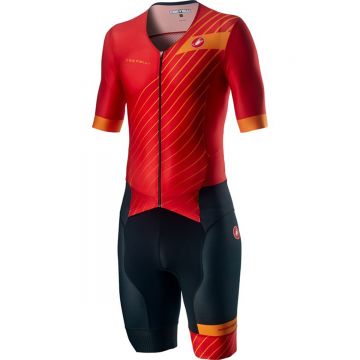 Costum Triatlon cu Maneca Scurta Castelli Free Sanremo SS Suit Negru/Rosu/Portocaliu XL