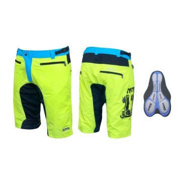 Pantaloni scurti Force MTB-11 cu interior detasabil galben fluo XXXL