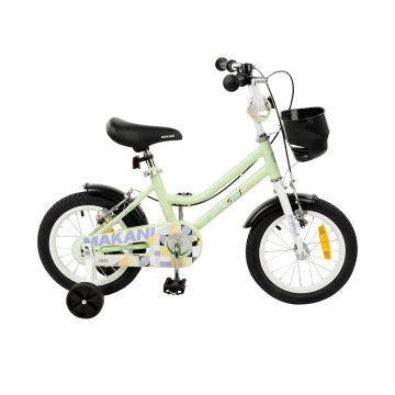 Bicicleta 14 inch cu roti ajutatoare si cosulet frontal Makani Pali Green