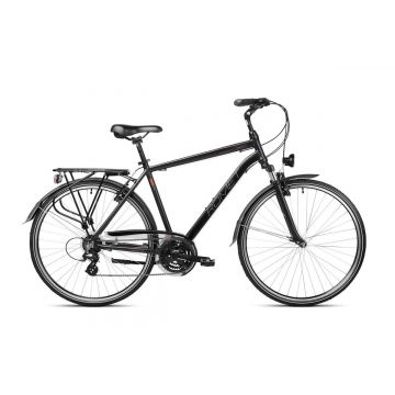 Bicicleta de trekking/oras pentru barbati Romet Wagant 1 Negru/Portocaliu 2023