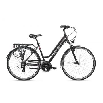 Bicicleta de trekking/oras pentru femei Romet Gazela 1 Negru/Roz 2023