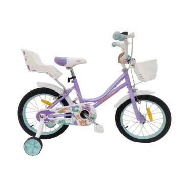 Bicicleta 16 inch cu roti ajutatoare si cosulet frontal Makani Norte Lilac