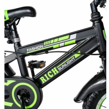 Bicicleta baieti Rich Baby T1602C 16 inch C-Brake cu roti ajutatoare 4-6 ani negruverde