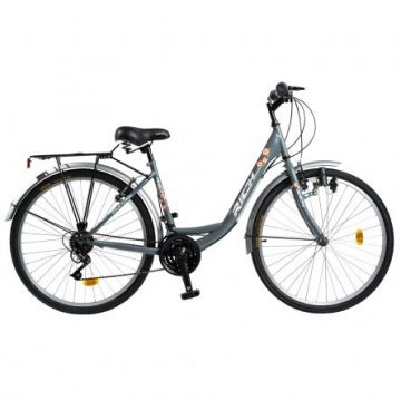 Bicicleta City Saiguan Revoshift 24 inch Rich R2432A cadru gri cu design albportocaliu