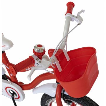 Bicicleta copii 3-5 ani 14 inch C-Brake cu Led Rich Baby R1404A rosu cu design alb