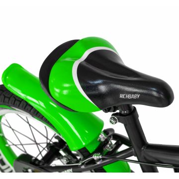Bicicleta copii 4-6 ani 16 inch C-Brake roti ajutatoare cu Led Rich Baby CSR1603A negru cu verde