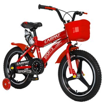 Bicicleta copii 4-6 ani 16 inch roti ajutatoare cu led C1600A cadru rosu cu design alb Carpat Kids