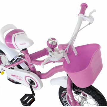 Bicicleta copii 4-6 ani 16 inch roti ajutatoare cu Led Rich Baby CSR1604A roz alb