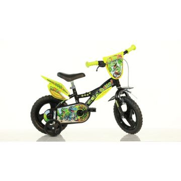 Bicicleta cu pedale, Dino Bikes, Dinozaur T-Rex, Cu roti ajutatoare, 12 inch, Pana la 40 kg, 3 ani+, Multicolor