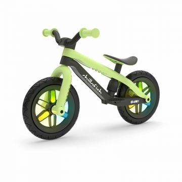 Bicicleta de echilibru BMXie Glow, Cu spite luminoase, Cu sa reglabila, Greutatate 3.8 Kg, 12 inch, Pentru 2 - 5 ani, Chillafish, Pistachio