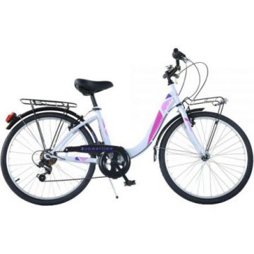 Bicicleta copii 11 ani+, 26 inch, City Summertime Alb, Dino Bikes DB604R05WH
