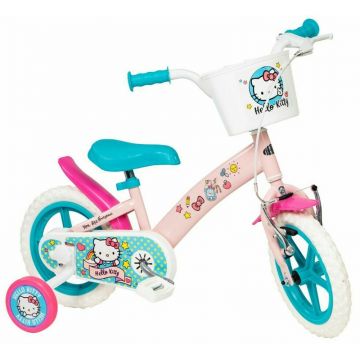 Bicicleta pentru copii, Toimsa, Hello Kitty, 12 inch, Cu roti ajutatoare si cosulet frontal, Conform cu standardul european de securitate EN71, Multicolor