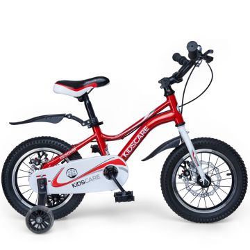 Bicicleta pentru copii 5-8 ani KidsCare HappyCycles 16 inch cu roti ajutatoare si frane pe disc rosu