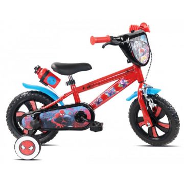 Bicicleta pentru copii Denver Spiderman 12 inch, frana de mana pe ambele roti, claxon, aparatoare noroi fata si spate, roti cauciuc Eva