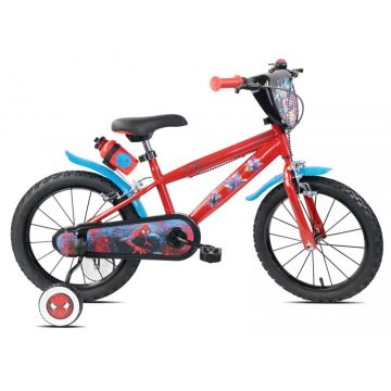 Bicicleta pentru copii Denver Spiderman 16 inch, frana de mana pe ambele roti, claxon, sticla de apa, aparatoare noroi fata si spate, spite metalice, roti gonflabile