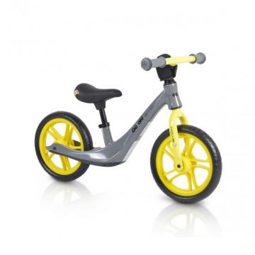 Bicicleta copii fara pedale Byox Go On grey 12 inch, roti din spuma EVA, scaun reglabil 32-41 cm, cadru din aliaj de magneziu, roti din spuma rezistenta, greutate maxima 30 kg