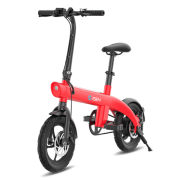Bicicleta electrica iSEN H2 Bionic, 250 W, Autonomie 20 Km, Viteza maxima 25 Km/h, Rosu