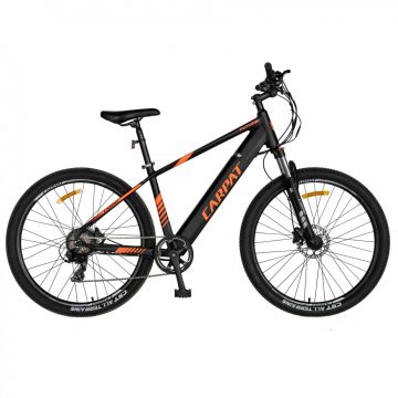Bicicleta electrica MTB (E-BIKE) CARPAT 27.5   C1007E, cadru aluminiu, frane mecanice disc, echipare SHIMANO 21 viteze, culoare negru portocaliu