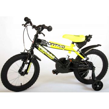 Bicicleta pentru baieti Volare Sportivo, 16 inch, culoare Negru Galben neon, frana de mana fata - spate