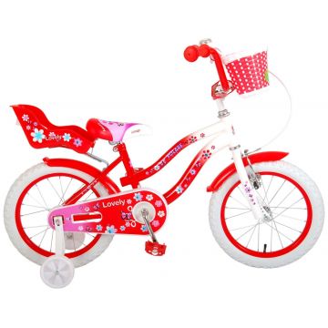 Bicicleta Volare Lovely pentru fete, 16 inch, culoare Rosu Alb, frana de mana + contra