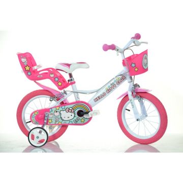 Dino Bikes - Bicicleta cu pedale , Hello Kitty, 14 , Cu roti ajutatoare, Roz