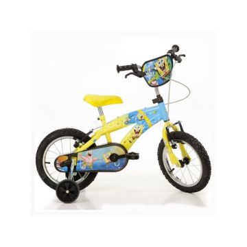 Dino Bikes - Bicicleta cu pedale , Sponge Bob, 14 , Cu roti ajutatoare, Multicolor