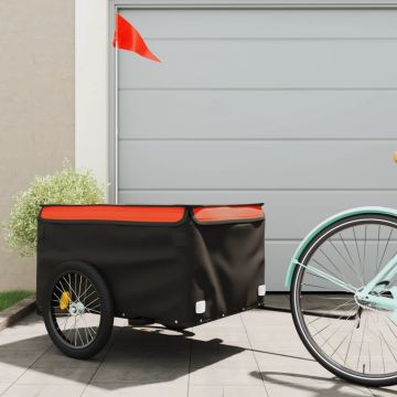vidaXL Remorcă de marfă pentru biciclete negru/portocaliu 45 kg fier