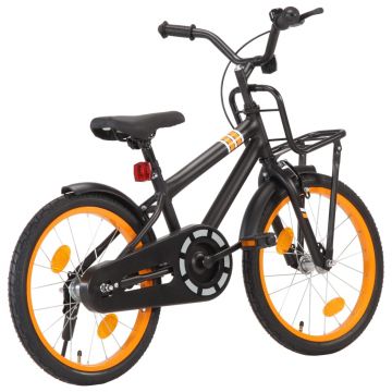 Bicicletă copii cu suport frontal negru și portocaliu 18 inci