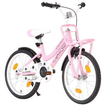 Bicicletă de copii cu suport frontal roz și negru 18 inci