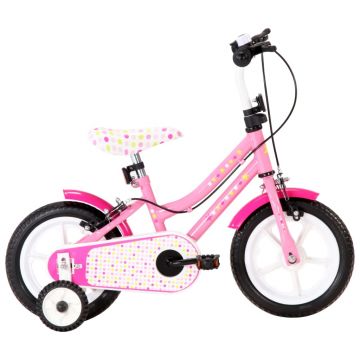 Bicicletă pentru copii alb și roz 12 inci