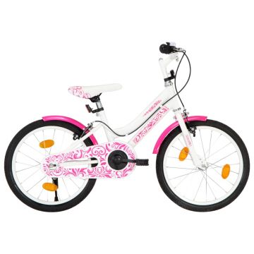 Bicicletă pentru copii roz și alb 18 inci