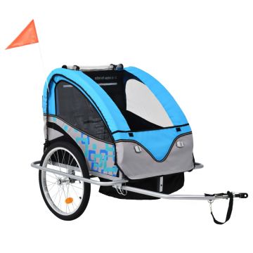 Remorcă bicicletă & cărucior copii 2-in-1 albastru și gri